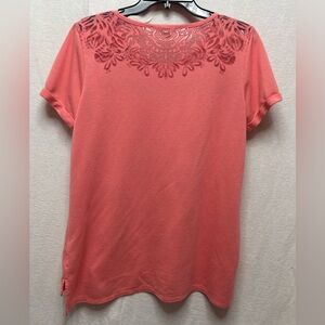 C. Wonder Coral Lace Accent Short Sleeve Top